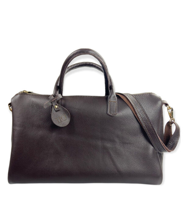 Handcrafted dark brown leather women's shopping bag