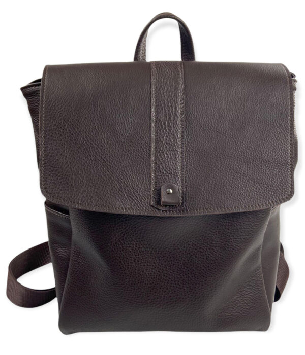 Handcrafted backpack in dark brown leather